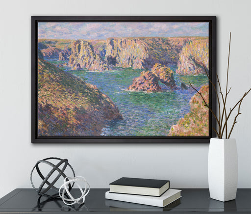 Claude Monet - Der Felsen von Guibel auf Leinwandbild gerahmt mit Kirschblüten