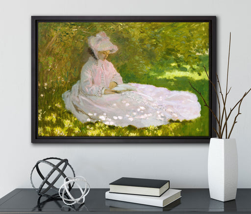Claude Monet - Frühlingszeit  auf Leinwandbild gerahmt mit Kirschblüten