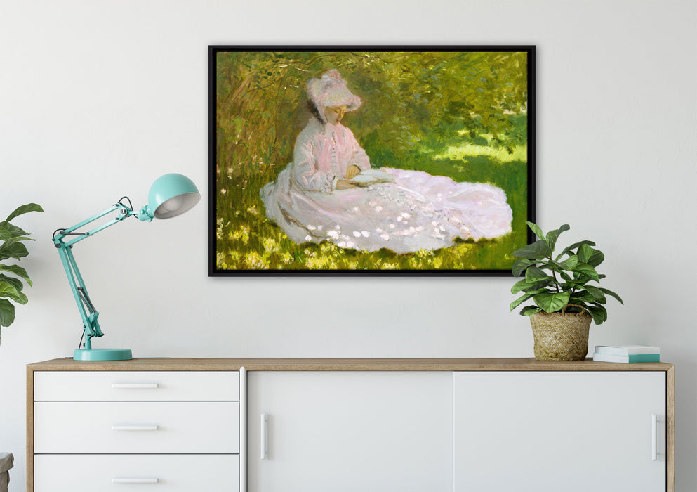 Claude Monet - Frühlingszeit  auf Leinwandbild gerahmt verschiedene Größen im Wohnzimmer