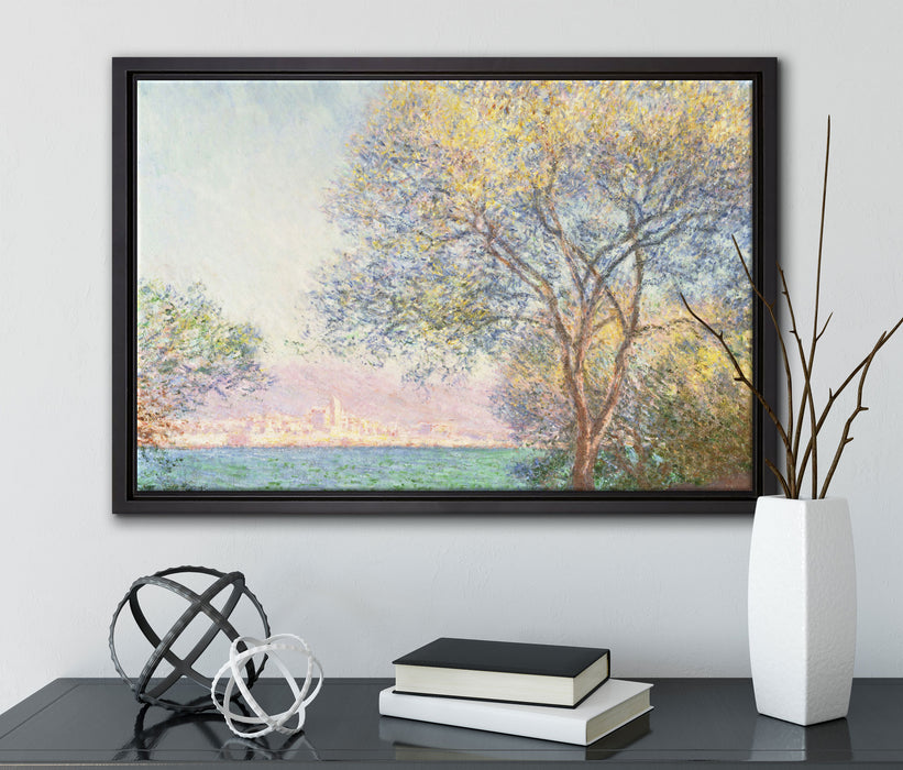Claude Monet - Antibes Blick vom Salis Garten  auf Leinwandbild gerahmt mit Kirschblüten