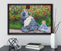 Claude Monet - Camille Monet und ein Kind im Garten des auf Leinwandbild gerahmt mit Kirschblüten