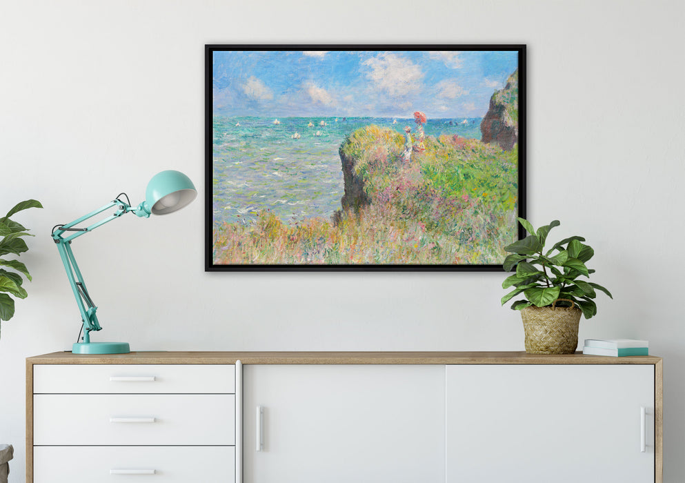 Claude Monet - Spaziergang auf Klippen-Ebene bei Pourvi auf Leinwandbild gerahmt verschiedene Größen im Wohnzimmer