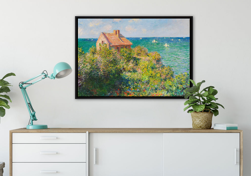 Claude Monet - Fischer-Häuschen in Varengeville auf Leinwandbild gerahmt verschiedene Größen im Wohnzimmer