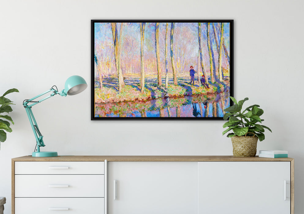Claude Monet - Pierre Hoschede und Michel Monet am Ufer auf Leinwandbild gerahmt verschiedene Größen im Wohnzimmer