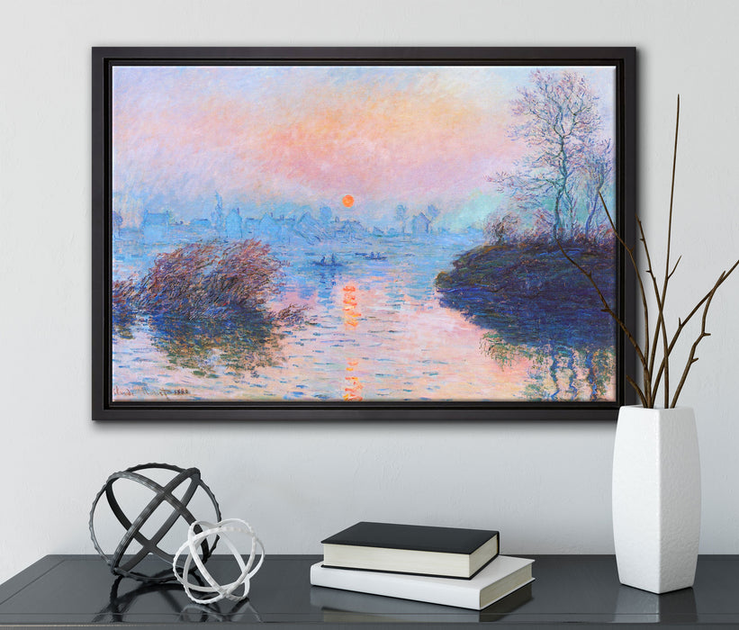 Claude Monet - Sonnenuntergang auf der Seine im Winter auf Leinwandbild gerahmt mit Kirschblüten
