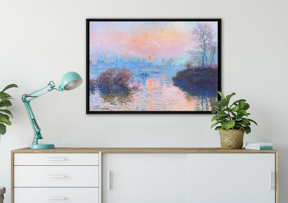 Claude Monet - Sonnenuntergang auf der Seine im Winter auf Leinwandbild gerahmt verschiedene Größen im Wohnzimmer