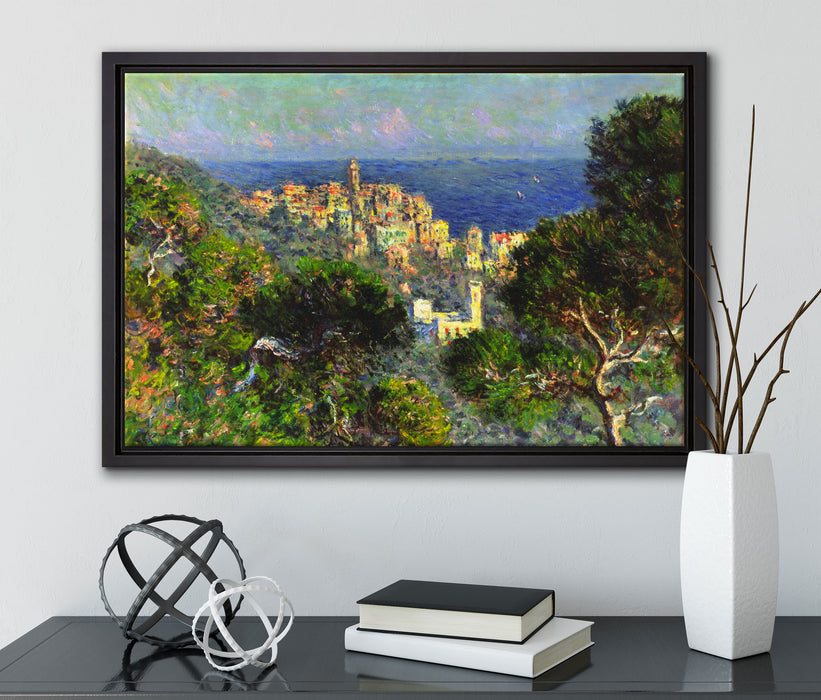 Claude Monet - Aussicht von Bordighiera auf Leinwandbild gerahmt mit Kirschblüten