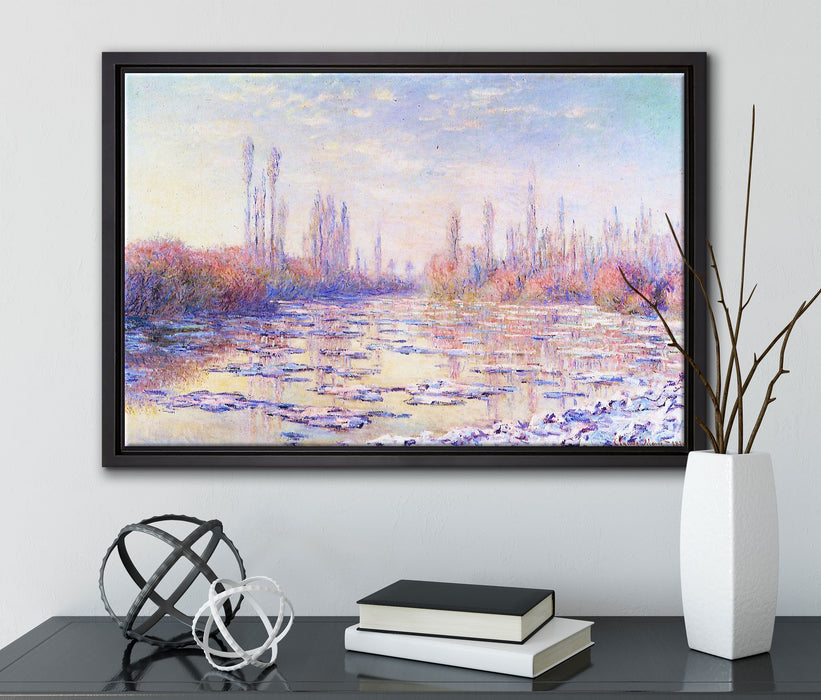 Claude Monet - Eisgang auf der Seine  auf Leinwandbild gerahmt mit Kirschblüten