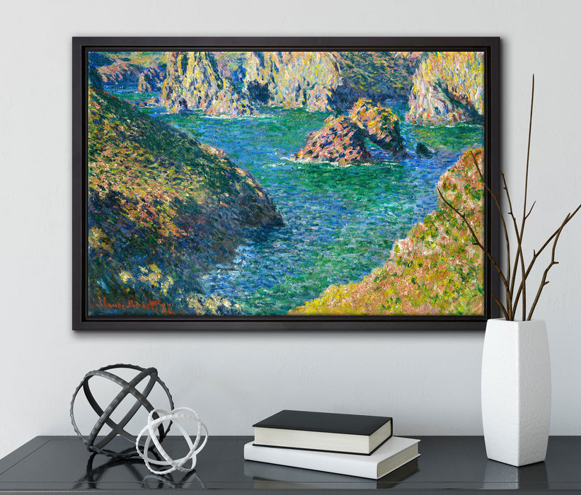 Claude Monet - Port Donnant Belle Ile  auf Leinwandbild gerahmt mit Kirschblüten