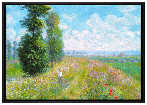 Claude Monet - Wiese mit Pappeln auf Leinwandbild gerahmt Größe 100x70