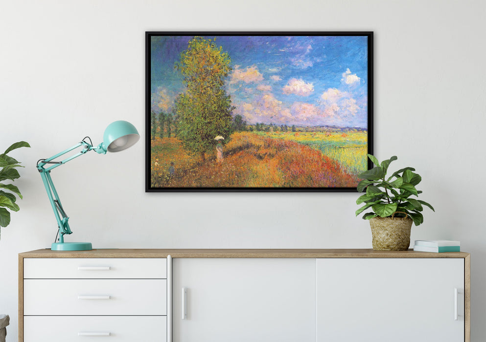 Claude Monet - Mohnfeld im Sommer auf Leinwandbild gerahmt verschiedene Größen im Wohnzimmer