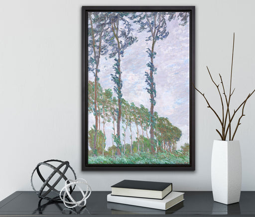 Claude Monet - PappelnWind-Effekt auf Leinwandbild gerahmt mit Kirschblüten