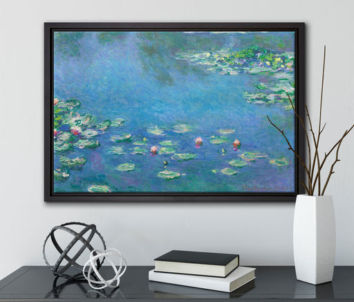 Claude Monet - Seerosen  III auf Leinwandbild gerahmt mit Kirschblüten