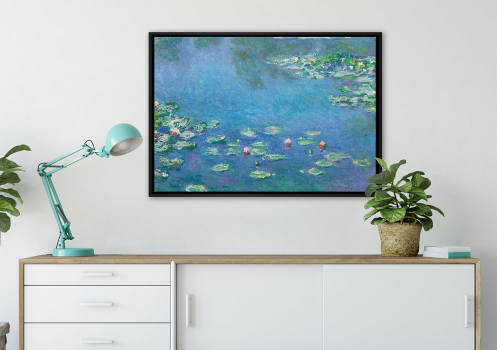 Claude Monet - Seerosen  III auf Leinwandbild gerahmt verschiedene Größen im Wohnzimmer