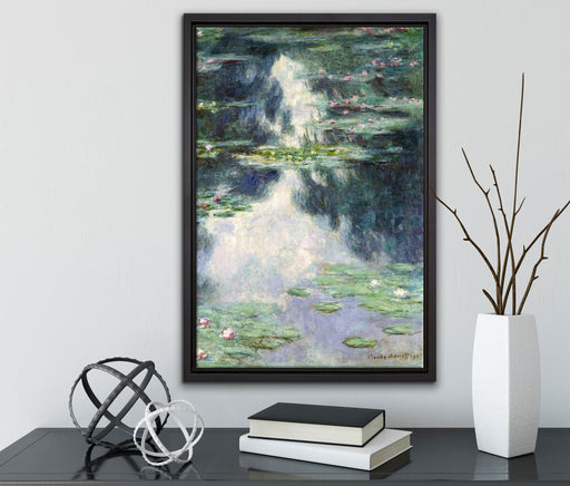 Claude Monet - Teich mit Seerosen   auf Leinwandbild gerahmt mit Kirschblüten