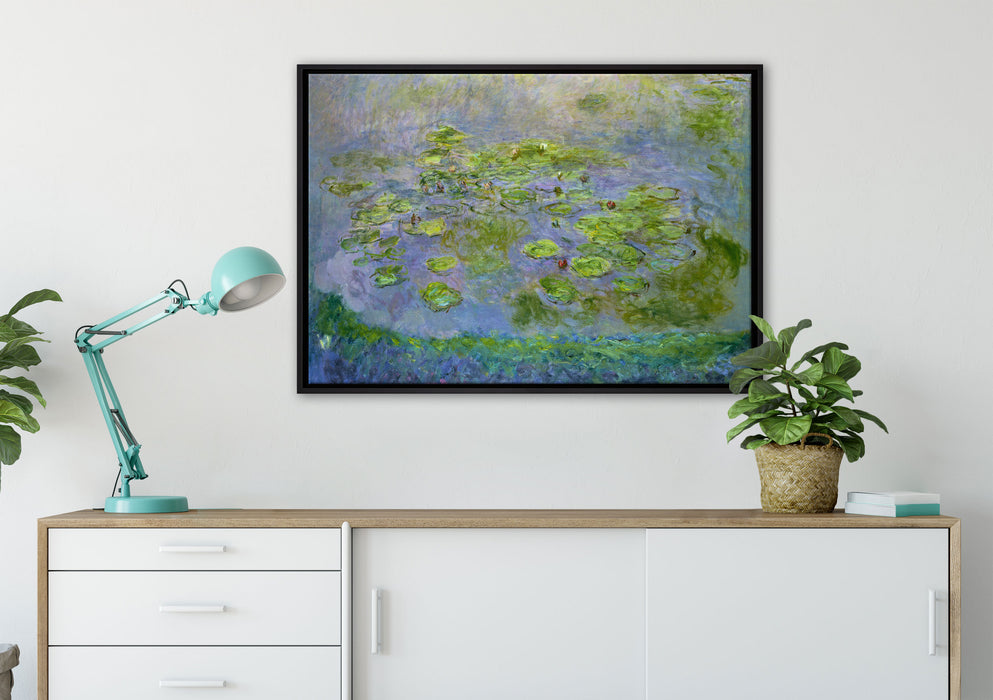 Claude Monet - Seerosen  VI auf Leinwandbild gerahmt verschiedene Größen im Wohnzimmer