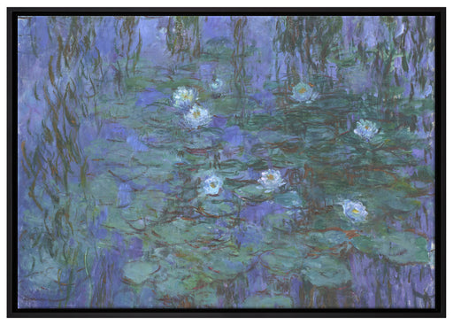 Claude Monet - Seerosen auf blaues Wasser  auf Leinwandbild gerahmt Größe 100x70