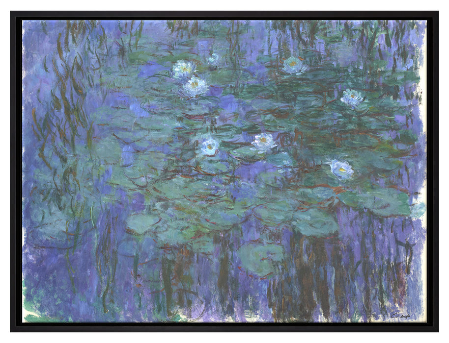 Claude Monet - Seerosen auf blaues Wasser   auf Leinwandbild gerahmt Größe 80x60