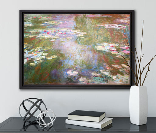 Claude Monet - Seerosenteich   auf Leinwandbild gerahmt mit Kirschblüten