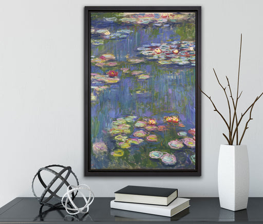 Claude Monet - Seerosen auf Leinwandbild gerahmt mit Kirschblüten
