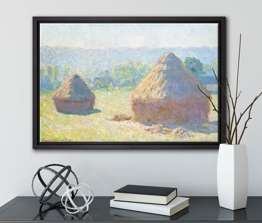 Claude Monet - Heuschober Sommerende  auf Leinwandbild gerahmt mit Kirschblüten