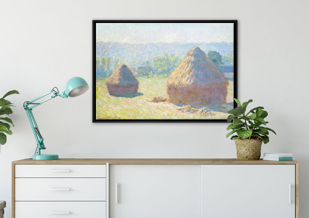 Claude Monet - Heuschober Sommerende  auf Leinwandbild gerahmt verschiedene Größen im Wohnzimmer