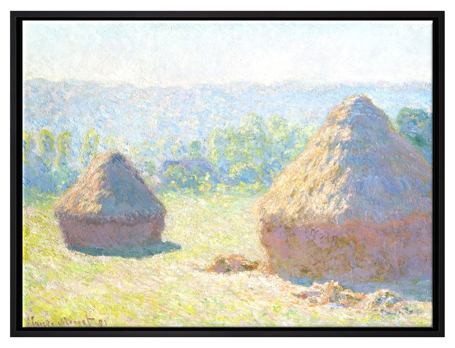 Claude Monet - Heuschober Sommerende   auf Leinwandbild gerahmt Größe 80x60