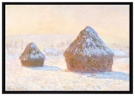Claude Monet - Heuschober Schneeeffekt  auf Leinwandbild gerahmt Größe 100x70