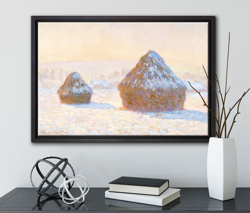 Claude Monet - Heuschober Schneeeffekt  auf Leinwandbild gerahmt mit Kirschblüten
