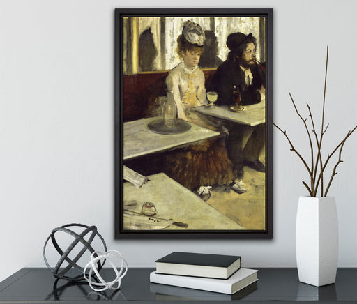 Edgar Degas - In eine Café  auf Leinwandbild gerahmt mit Kirschblüten