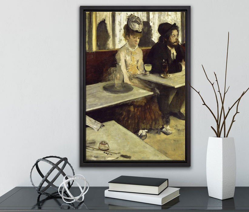 Edgar Degas - In eine Café  auf Leinwandbild gerahmt mit Kirschblüten