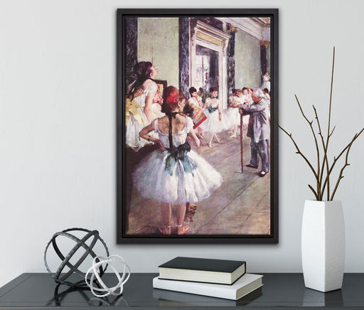 Edgar Degas - Die Balletstunde auf Leinwandbild gerahmt mit Kirschblüten