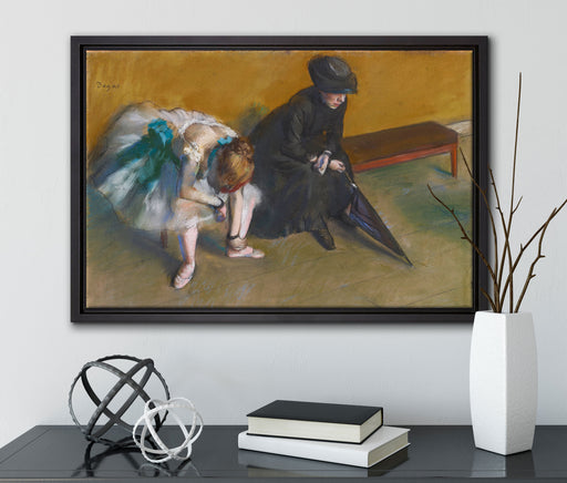Edgar Degas - Warten auf Leinwandbild gerahmt mit Kirschblüten