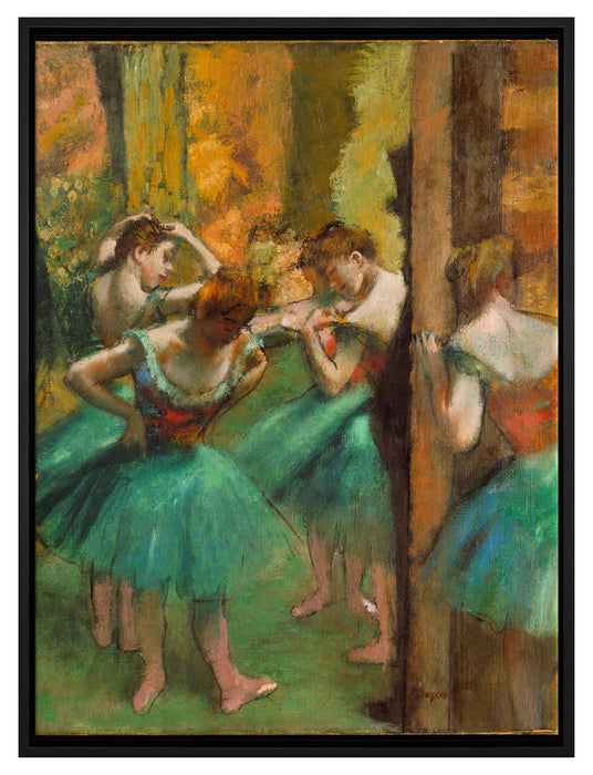 Edgar Degas - Tänzerinnen pink und grün   auf Leinwandbild gerahmt Größe 80x60