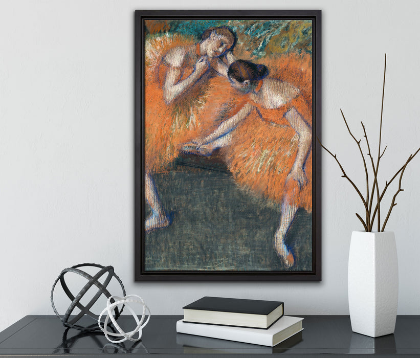 Edgar Degas - Zwei Tänzerinnen  auf Leinwandbild gerahmt mit Kirschblüten