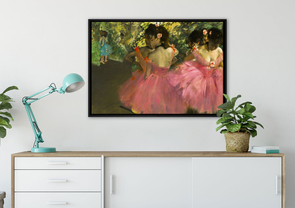 Edgar Degas - Die pinken Tänzerinnen vor dem Ballet  auf Leinwandbild gerahmt verschiedene Größen im Wohnzimmer