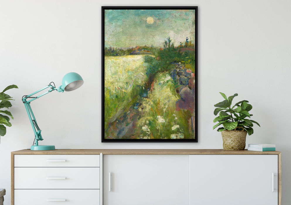 Edvard Munch - Blumige Weide in Veierland  auf Leinwandbild gerahmt verschiedene Größen im Wohnzimmer