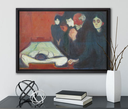 Edvard Munch - Am Totenbett auf Leinwandbild gerahmt mit Kirschblüten