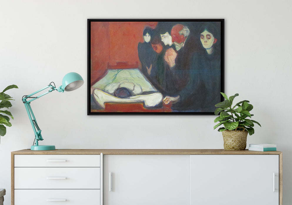 Edvard Munch - Am Totenbett auf Leinwandbild gerahmt verschiedene Größen im Wohnzimmer