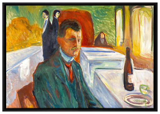 Edvard Munch - Selbstpotrait mit einer Flasche Wein  auf Leinwandbild gerahmt Größe 100x70