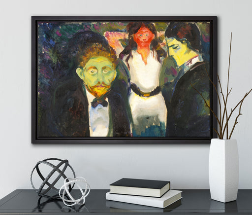 Edvard Munch - Eifersucht auf Leinwandbild gerahmt mit Kirschblüten