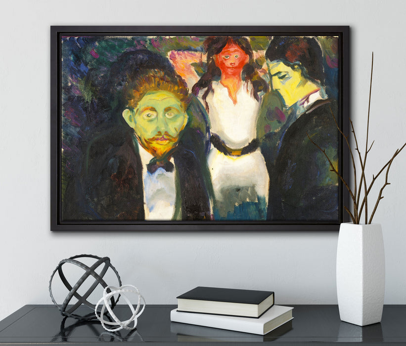 Edvard Munch - Eifersucht auf Leinwandbild gerahmt mit Kirschblüten