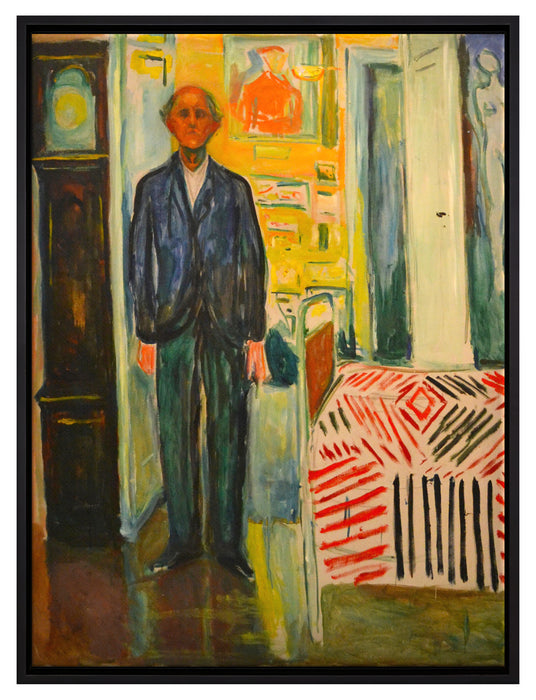 Edvard Munch - Selbstbildnis zwischen Uhr und Bett   auf Leinwandbild gerahmt Größe 80x60