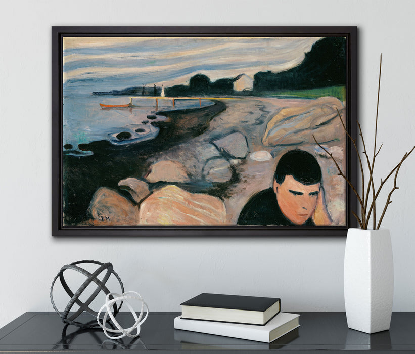 Edvard Munch - Melancholie  auf Leinwandbild gerahmt mit Kirschblüten