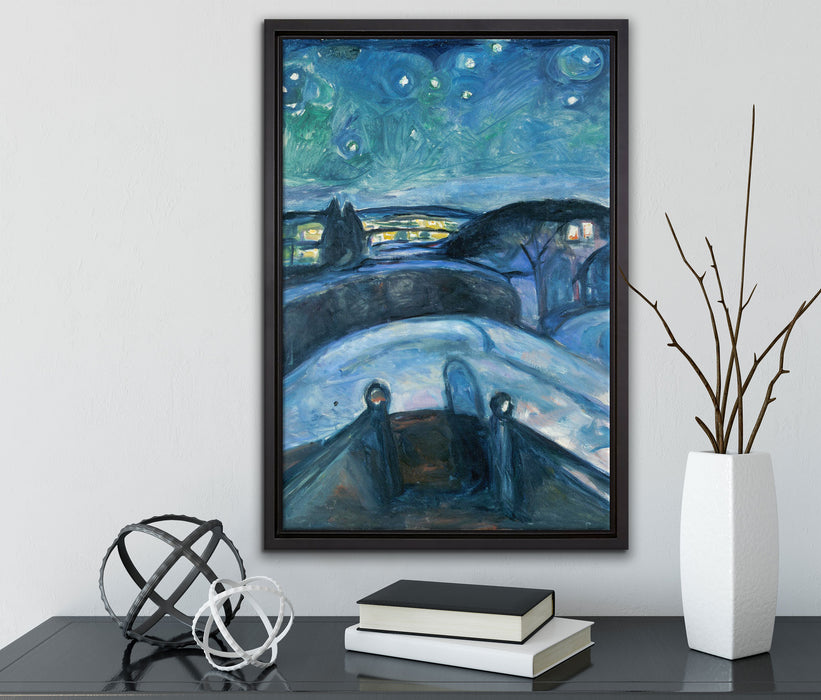 Edvard Munch - Sternennacht  auf Leinwandbild gerahmt mit Kirschblüten