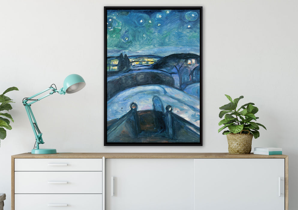 Edvard Munch - Sternennacht  auf Leinwandbild gerahmt verschiedene Größen im Wohnzimmer