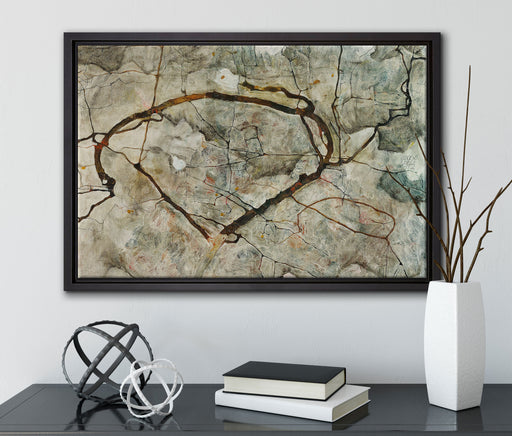 Egon Schiele - Herbstbaum in bewegter Luft  auf Leinwandbild gerahmt mit Kirschblüten