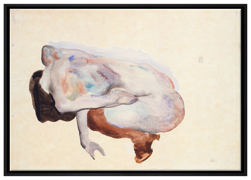 Egon Schiele - Hockende Frau in Stöckeln und schwarzen auf Leinwandbild gerahmt Größe 100x70
