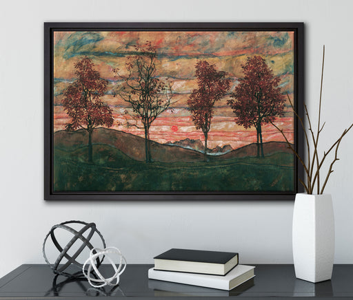Egon Schiele - Vier Bäume auf Leinwandbild gerahmt mit Kirschblüten