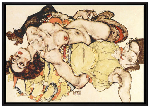 Egon Schiele - Sich liebende Frauen  auf Leinwandbild gerahmt Größe 100x70